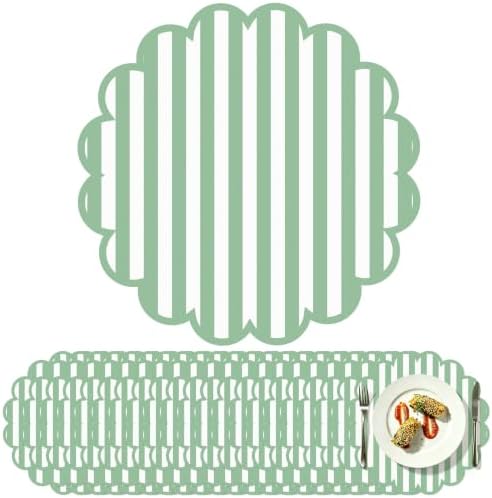 100 Pcs Sage Green Striped Paper Placemats 13.5 Inch Disposable Round Placemat by Elasign