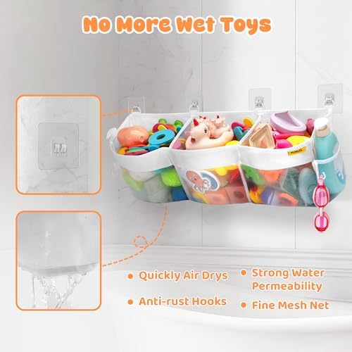 Bath Toy Organizer 3 Compartment Bath Toy Storage Bag Shower Caddy - Image 5