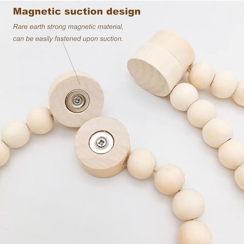 2 Pieces Wooden Beaded Curtain Tiebacks, Tassel Curtain Buckles Magnetic - Image 3