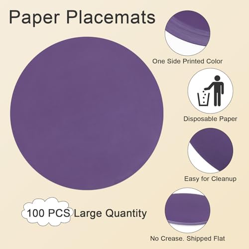 SHACOS 100 PCS Round Paper Placemats 13 inch Disposable Paper Place Mats - Image 3