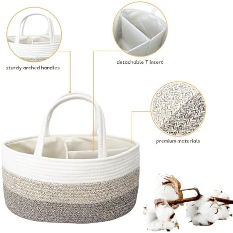 luxury little Diaper Caddy Organizer, Large Cotton Rope Nursery Baby Basket - Image 5