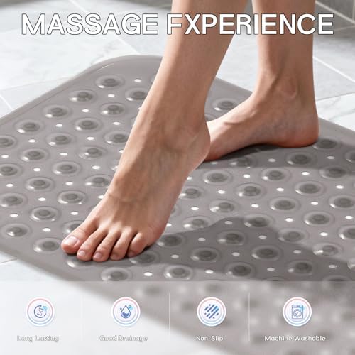 Anti-Slip Bathtub Shower Mat 28×15 Inch Clear Gray - Image 5