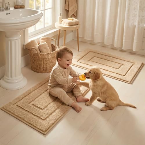 GRANNY SAYS Beige Bathroom Rugs Set 2 Piece, Soft Microfiber Bath Mats - Image 4
