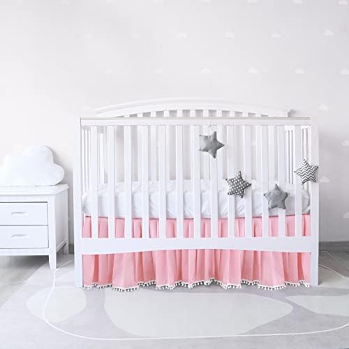 Crib Skirt with Pompoms Pink, Fits Standard Crib - Image 6