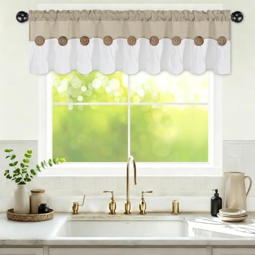FRAMICS Farmhouse Valance Curtains, Boho Cotton Linen Kitchen Valance, Rustic by FRAMICS