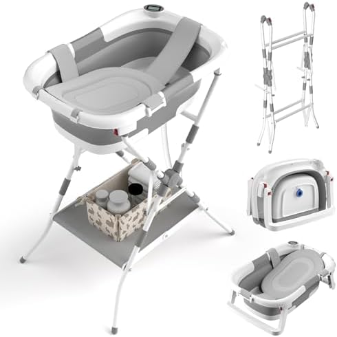 Baby Bathtub with Stand, 2-in-1 Collapsible Bath Tubs by BALLABALEIN