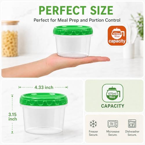 EONJOE 16oz Plastic Freezer Food Soup Containers - Image 2