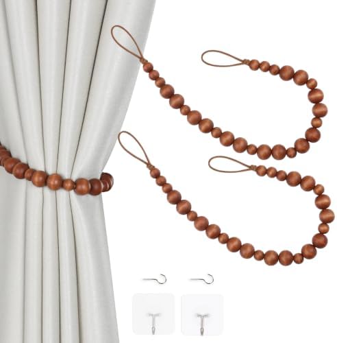 2 Pieces Curtain Tieback Wood Bead Curtain Tiebacks Curtain Holdbacks by OCIOLI