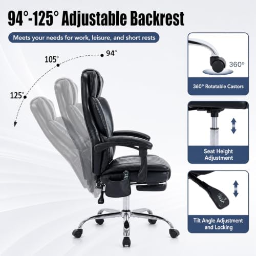 Executive Office Chair, 22.05" Wide Leather Ergonomic Office Chair - Image 4