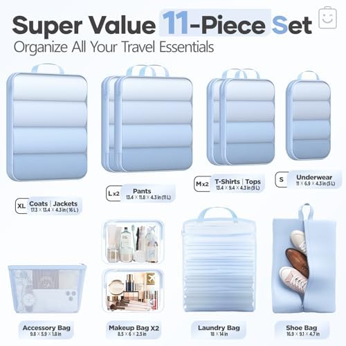 Veken 11 Set Compression Packing Cubes Garment Bags - Image 2