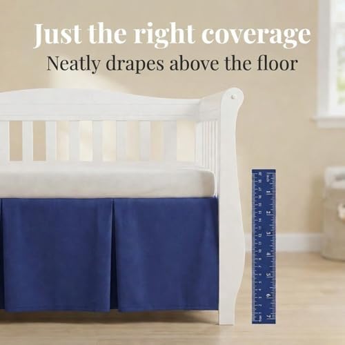 EVERYDAY KIDS Navy Blue Pleated Crib Skirt; 100% Natural Cotton Nursery Crib - Image 6