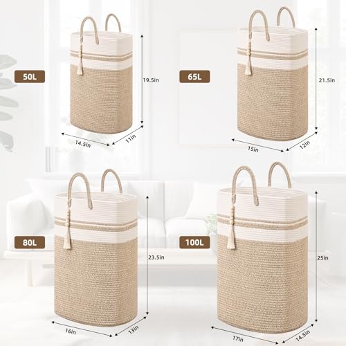 Woven Laundry Basket for Clothes, 50 L Large Rectangle Laundry Hampers - Image 3