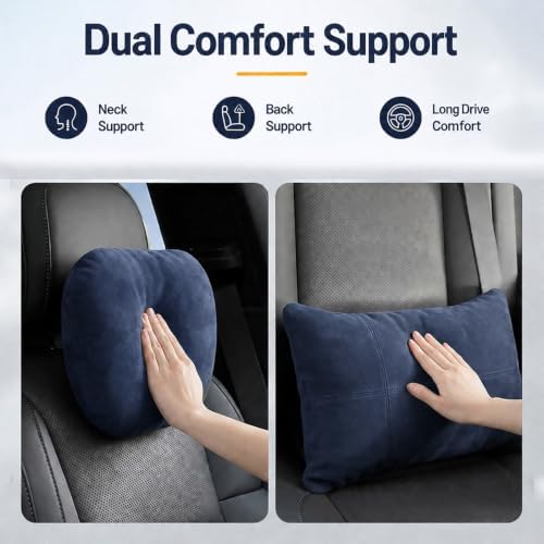 2 PCS Car Pillow for Driving Seat Soft Suede Headrest Neck & Lumbar Support - Image 2