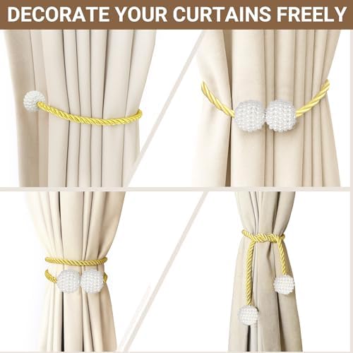 Hion Magnetic Curtain Tiebacks Golden 6pcs, Curtain Holdbacks Hooks Holders - Image 5