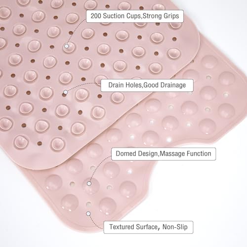 Extra Long Bathtub Mat Non Slip Bath Mat Pink 40"x16" Full Size - Image 4
