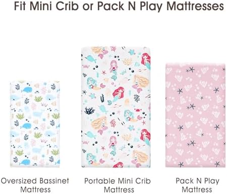 PHF 3 Pack Soft Mini Crib Sheets, Mermaid Silky Pack N Play Sheets - Image 6