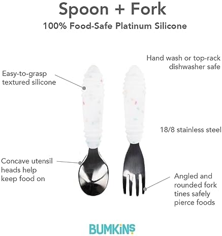 Bumkins Toddler Utensils, Kids Size Fork and Spoon Set, Silicone and - Image 5