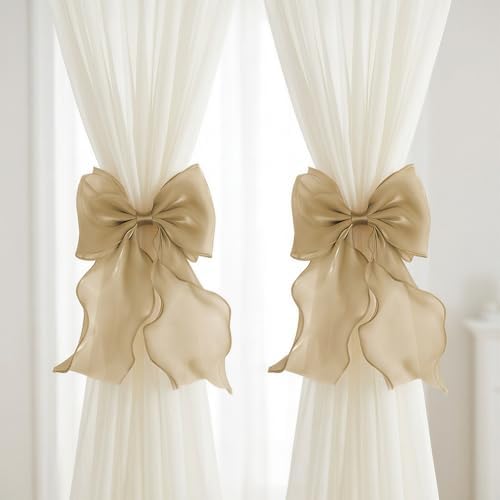 2 Pack French Lace Bow Curtain Tiebacks by GAJILON
