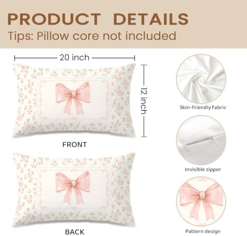 Coquette Pink Bow Floral French Country Pillow Covers 12x20, Floral Grand - Image 2