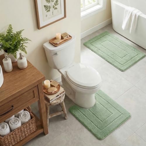 GRANNY SAYS Sage Green U Shaped Toilet Rug 20" x 24", Non-Slip Bath Mat - Image 4