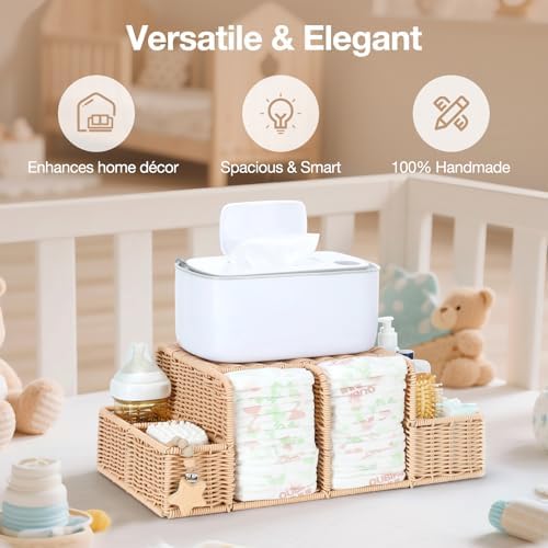 Diaper Caddy Organizer, Hand Rattan Nursery Storage Basket - Image 2