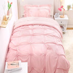 Twin Comforter Set for Girls, Boho Pintuck Bedding Comforter Sets, 4 Pieces - Image 4