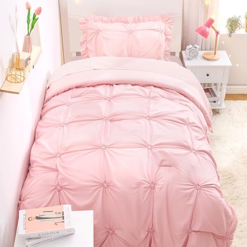 Twin Comforter Set for Girls, Boho Pintuck Bedding Comforter Sets, 4 Pieces - Image 4