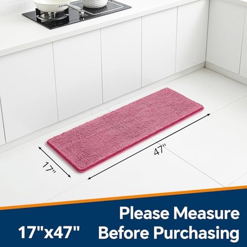 Chenille Bathroom Runner Rug 17"x47" Hot Pink, Plush Bath Mat - Image 2