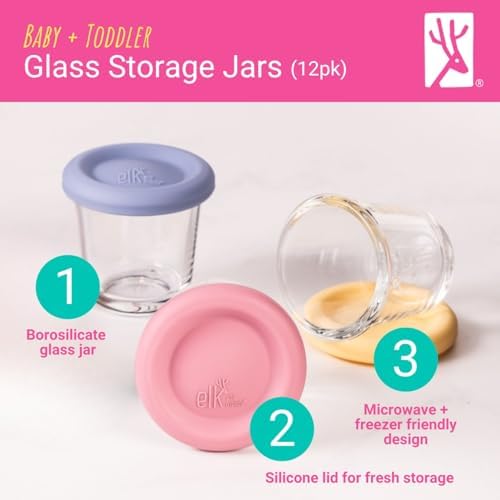 Elk and Friends Baby 4oz Borosilicate Glass Food Storage Jars | 12pk - Image 2