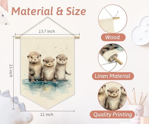 Nursery Decor, Sea Otter Watercolor Wall Art Canvas Banner, Woodland Nursery - Image 5