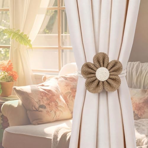 Tegeme 4 Pcs Curtain Tiebacks Flower Curtain Holdbacks Boho Floral Drapery - Image 7
