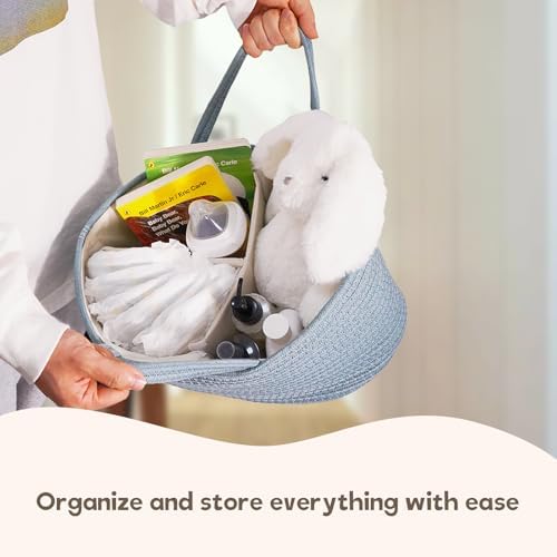 luxury little Diaper Caddy Organizer, Large Cotton Rope Nursery Baby Basket - Image 7