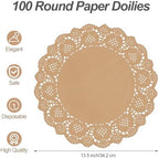 MCEAST 100 Pack Round Brown Kraft Paper Doilies 13.5 Inches Lace Paper Place - Image 2