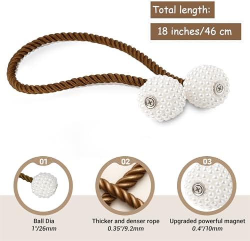 Hion Magnetic Curtain Tiebacks Dark Brown 2pcs, Curtain Holdbacks Hooks - Image 2