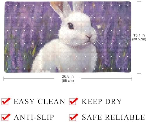 Shower Mat Non Slip 26.8 x 15.1 Inches, Rabbit Flowers Bathtub Mat Shower Stall - Image 4