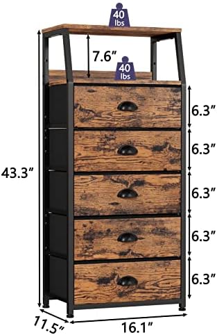 Furnulem Dresser for Bedroom, 5 Drawers Tall Nightstand, Chest of Drawers - Image 3