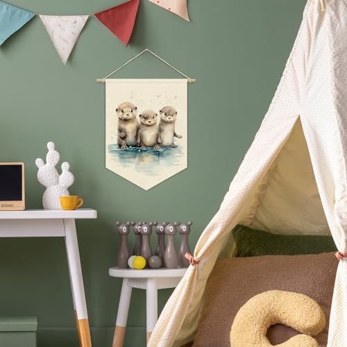 Nursery Decor, Sea Otter Watercolor Wall Art Canvas Banner, Woodland Nursery - Image 6