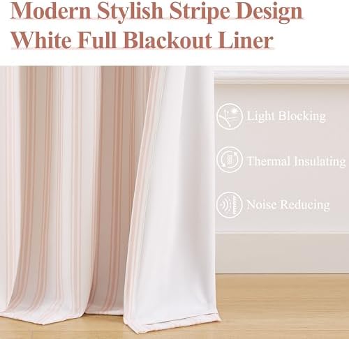 ZJDECOR Pink White Striped Window Curtains 63 Inch Long, Back Tab Rod Pocket - Image 3