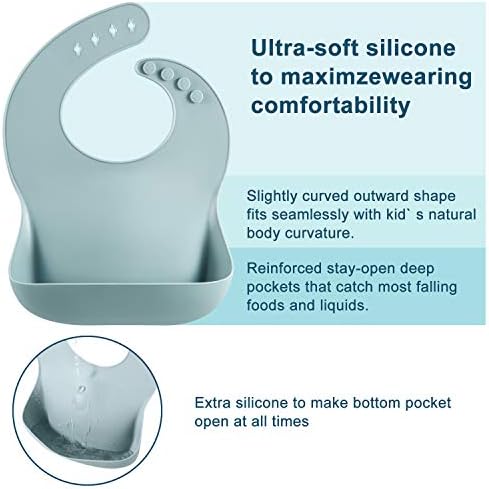 PandaEar Set of 3 Silicone Baby Bibs, Waterproof Soft Adjustable Bibs - Image 4