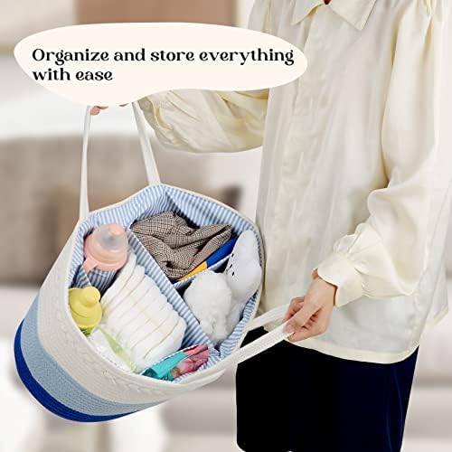 luxury little Diaper Caddy Organizer, Large Cotton Rope Nursery Baby Basket - Image 7