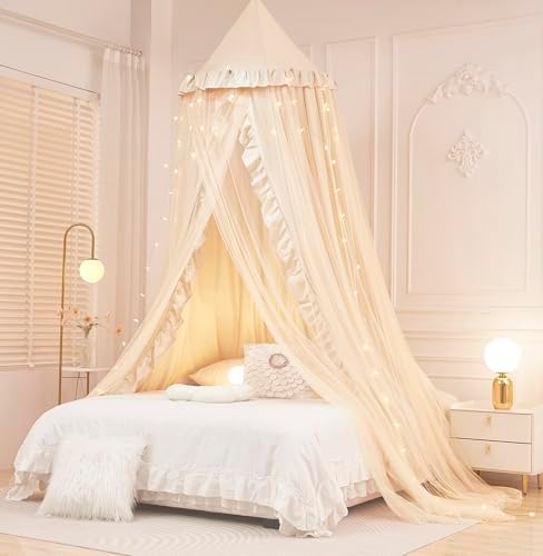 Mengersi Bed Canopy for Girls Kids, Double Canopy Bed Curtains Round Dome - Image 3