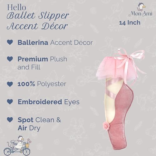 MON AMI Ballet Slipper Plush Accent Pillow, 14-Inch Dance Décor Gift - Image 3