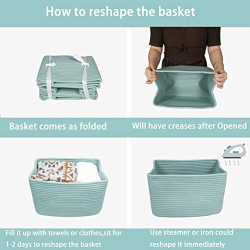 XUANGUO Woven Cotton Rope Storage Baskets 15x10x9.3" 3 Pack Green - Image 7