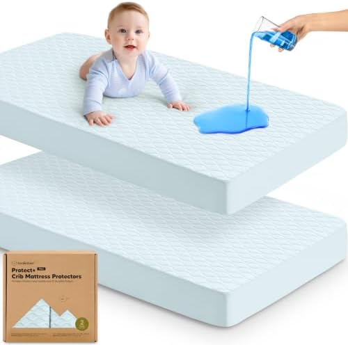 2pk Waterproof Crib Mattress Protector Cover Fitted 52x28 by KeaBabies