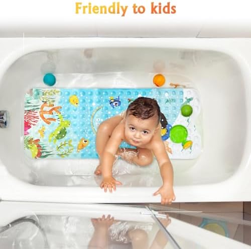 Secopad Bathtub Mat Non Slip, Cartoon Bath Tub Mat, Swimming Kid - Image 2