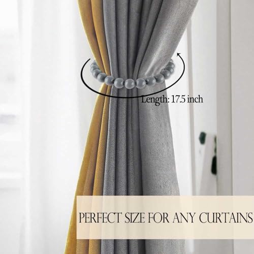 Boho Curtain Tiebacks Magnetic Beaded 2 Pack Light Grey - Image 5