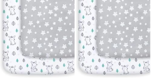 Pack and Play Sheets, 4 Pack Mini Crib Sheets, Stretchy Playard Fitted Sheet by Moonsea