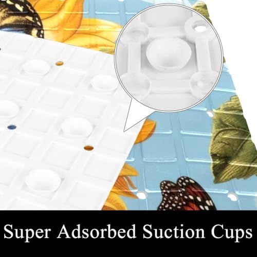 Shower Mat Non Slip, Sunflowers Butterfly Anti Slip Bath Mat - Image 3