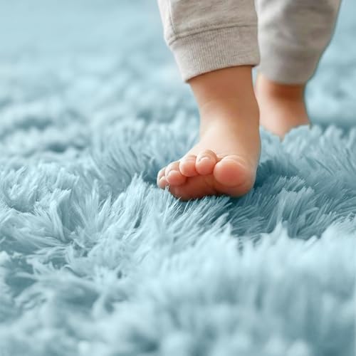 Amdrebio Light Blue Furry Shag Area Rug 5x7 - Image 4