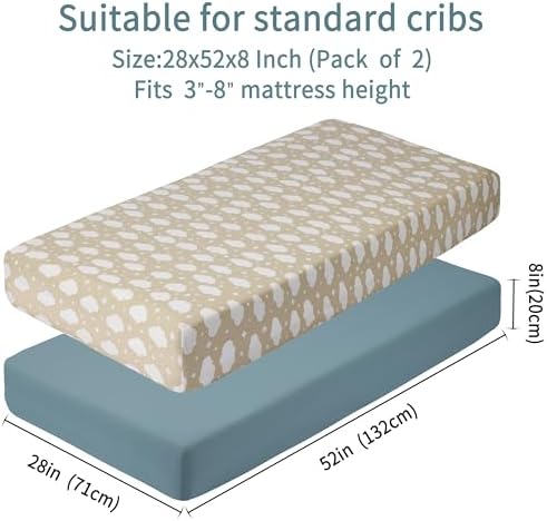 GUNTAIL Baby Crib Sheets for Boys Girls, 2 Pack Fitted Crib Sheet for Standard - Image 3
